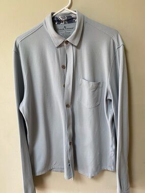 Tailor Vintage Pale Blue Polo with Navy island inspired trim